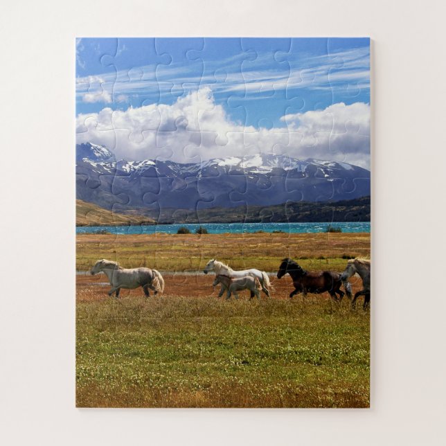 Puzzle Herd of Horses Galloping in Field (Vertical)