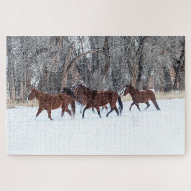 Puzzle Herd of Horses Running in Winters Snow (Horizontal)