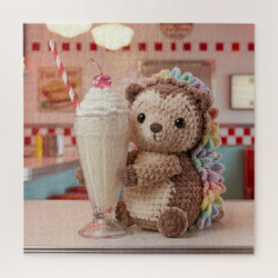 Puzzle Hérisson au crochet et milkshake au diner rétro