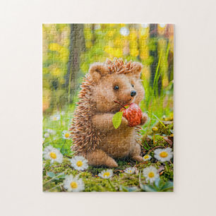 Puzzle Hérisson avec pomme dans un carré de pâquerettes