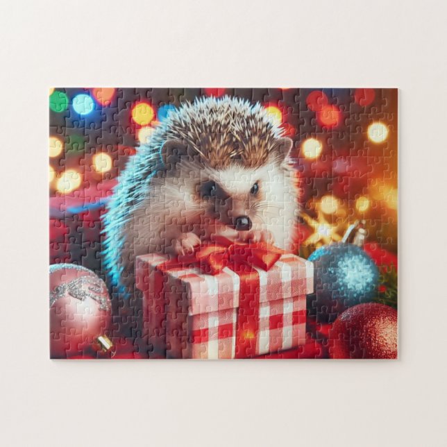Puzzle Hérisson de Noël Tout Allumé (Horizontal)
