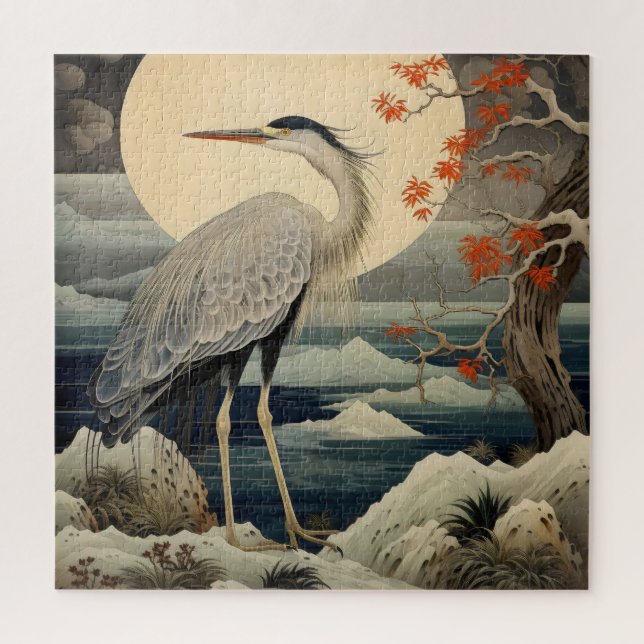 Puzzle Héron de nuit Ukiyo-e Art japonais (Vertical)