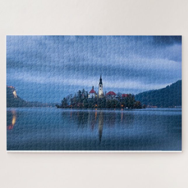 Puzzle Heure bleue paysage photo au lac Bled (Slovénie) (Horizontal)