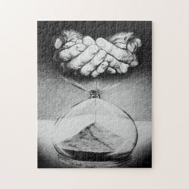Puzzle Heure sablier mains Crayon dessin Surreal art (Vertical)