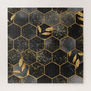 Puzzle Hexagon de marbre, Texture Feuille d'or.