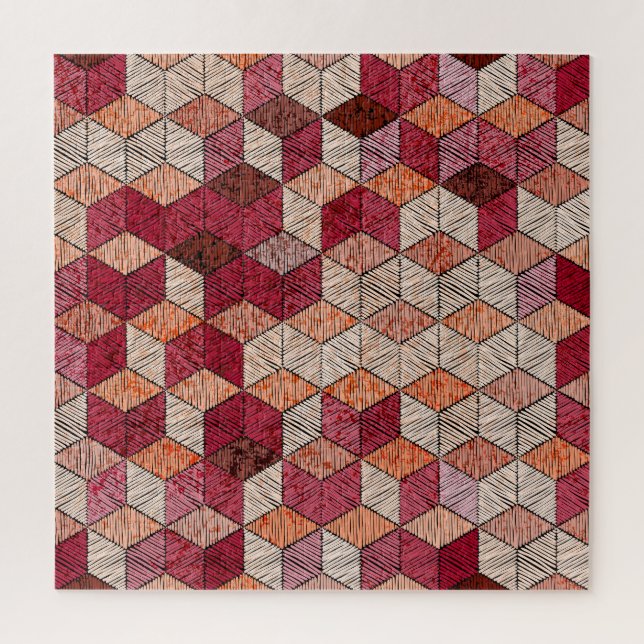 Puzzle Hexagons brodés : Patchwork Bohème Imprimer. (Vertical)