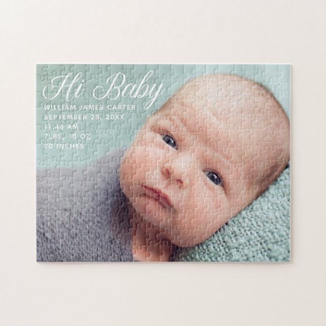 Puzzle Hi Baby Photo Chic White Script photo nouveau-né (Horizontal)