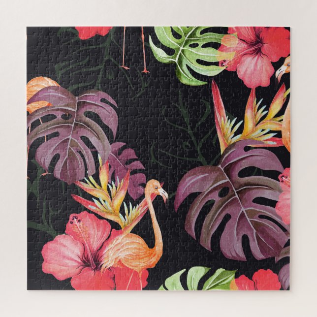 Puzzle Hibiscus, Flamants roses, Aquarelle Motif tropical (Vertical)