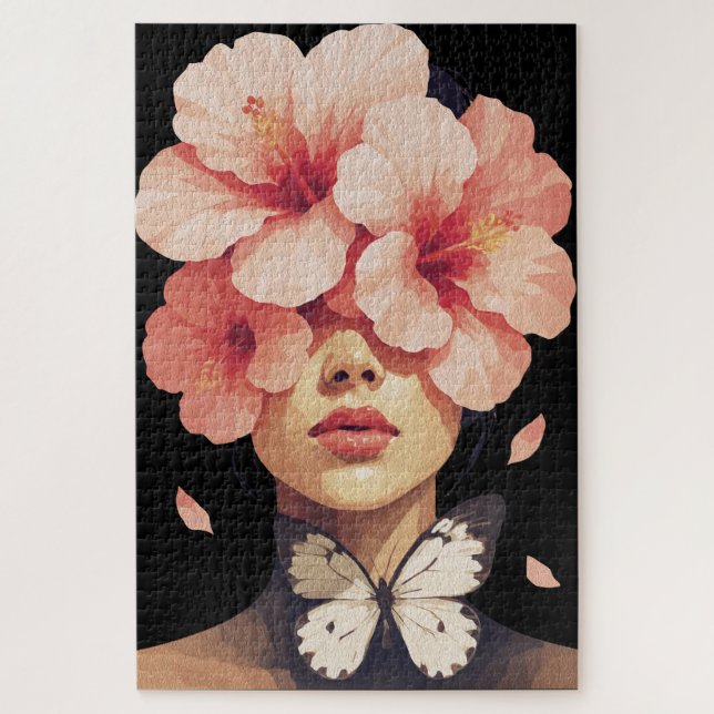 Puzzle Hibiscus & Papillon – Floral Botanique Moderne (Vertical)