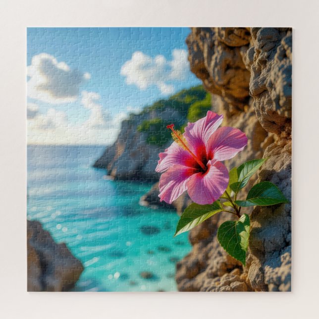 Puzzle Hibiscus poussant sur une falaise rocheuse (Horizontal)