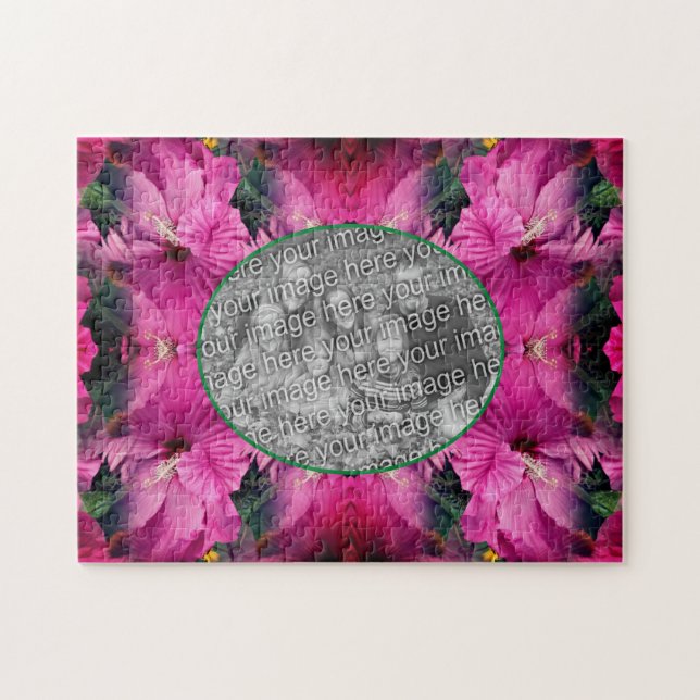 Puzzle Hibiscus rose Cadre Fleur Créer Votre Propre Photo (Horizontal)