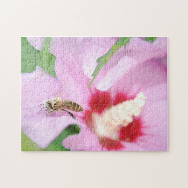 Puzzle Hibiscus Rose Fleur Et Abeille De Miel Beau Mignon (Horizontal)