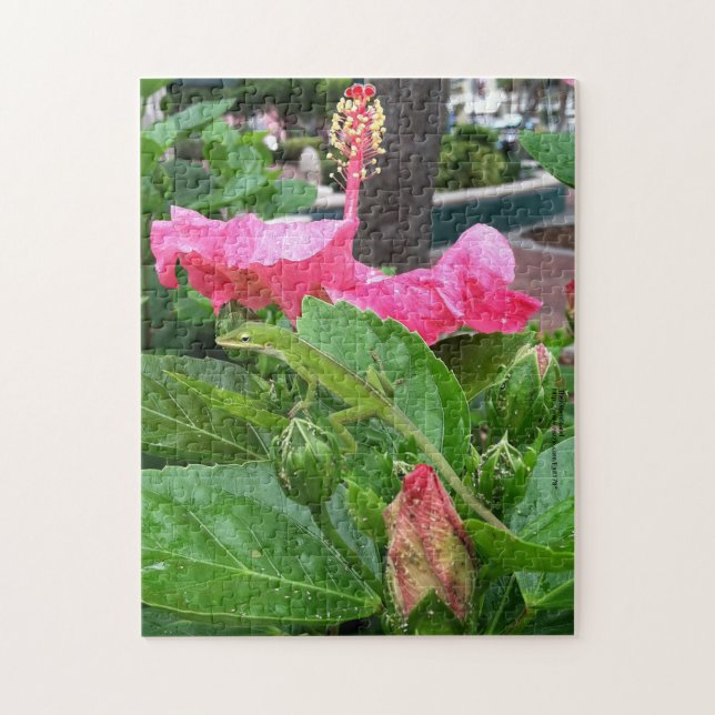 Puzzle Hibiscus rose tropical Lizard camouflé (Vertical)