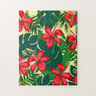 Puzzle Hibiscus rouge et vert de la jungle tropicale colo