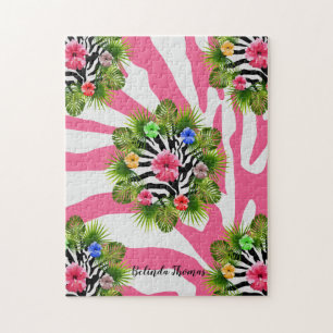 Puzzle Hibiscus tropical et rayures exotiques de zèbre ro