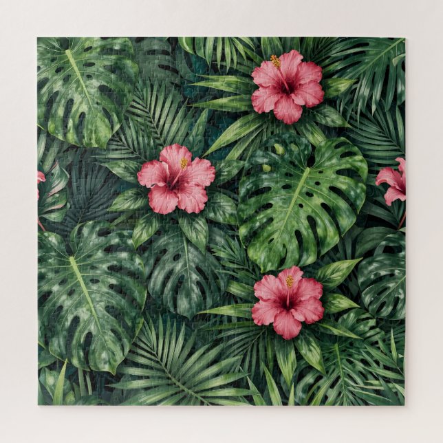 Puzzle Hibiscus Tropical Monstera Motif Jungle (Vertical)