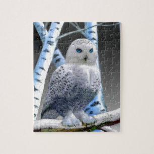 Puzzle Hibou aux yeux bleus de neige