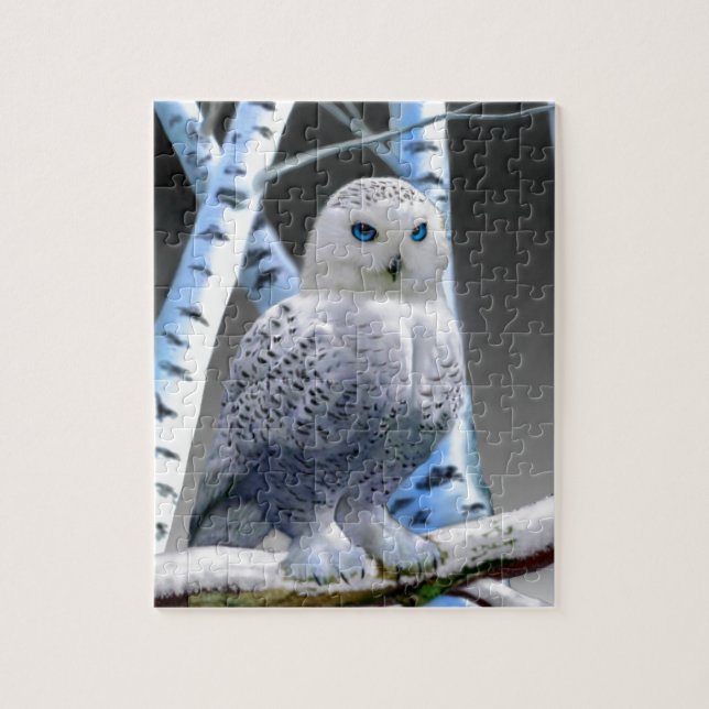 Puzzle Hibou aux yeux bleus de neige (Vertical)