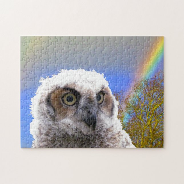Puzzle - Hibou avec Arrière - plan arc-en-ciel (Horizontal)