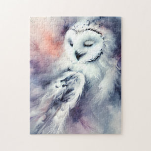 Puzzle Hibou blanc enchanté à l'aquarelle