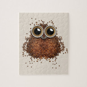 Puzzle Hibou de grains de café et de tasses de café