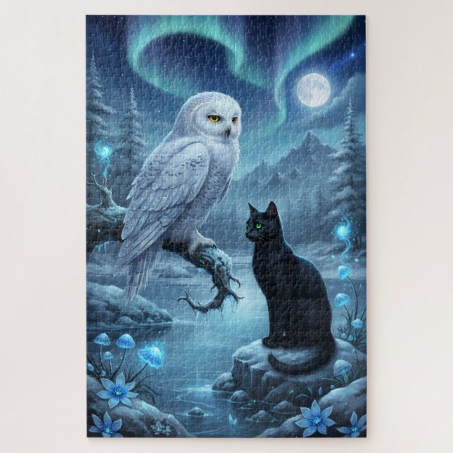 Puzzle Hibou et chat la nuit (Vertical)