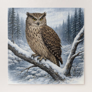 Puzzle Hibou pêcheur de Blakiston dans une forêt hivernal