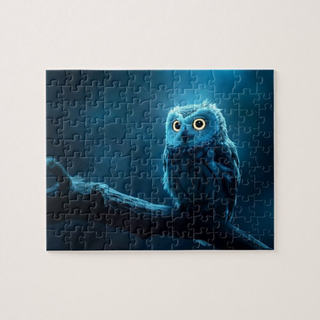 Puzzle hibou sur une branche la nuit (Horizontal)