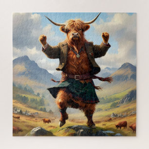 Puzzle Highland Cow Dansant Le Highland Fling,