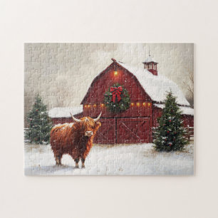 Puzzle Highland Cow Red Barne Christmas Wreath