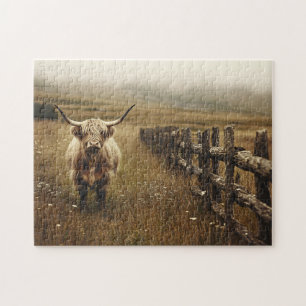 Puzzle Highland Cow Sepia Vintage