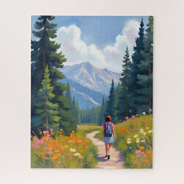 Puzzle Hiking Trail Mountain Nature Landscape Watercolor (Vertical)