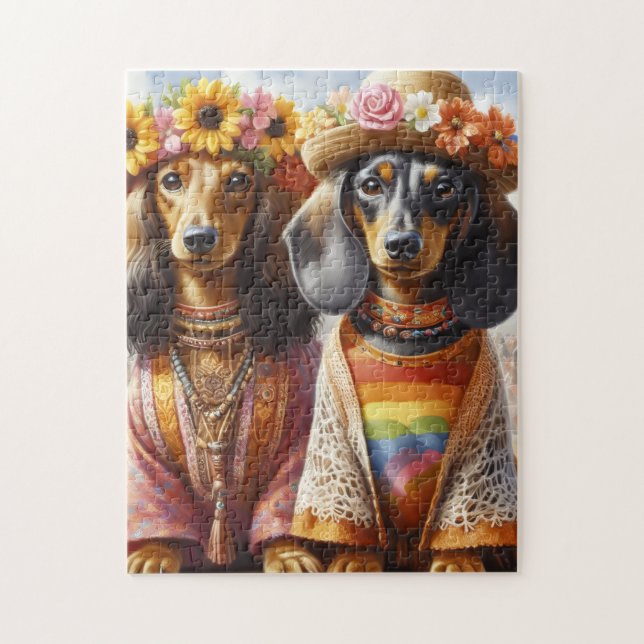 Puzzle Hippie Dachshunds (Vertical)