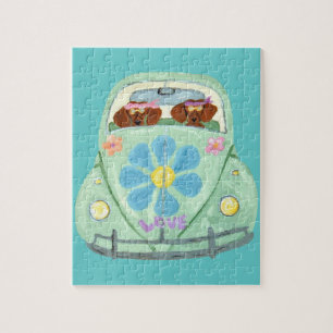Puzzle Hippies Dachshund Dans Leur Voiture Fleur D'amour