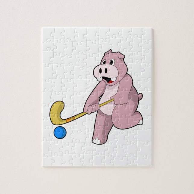 Puzzle Hippo at hockey (Vertical)
