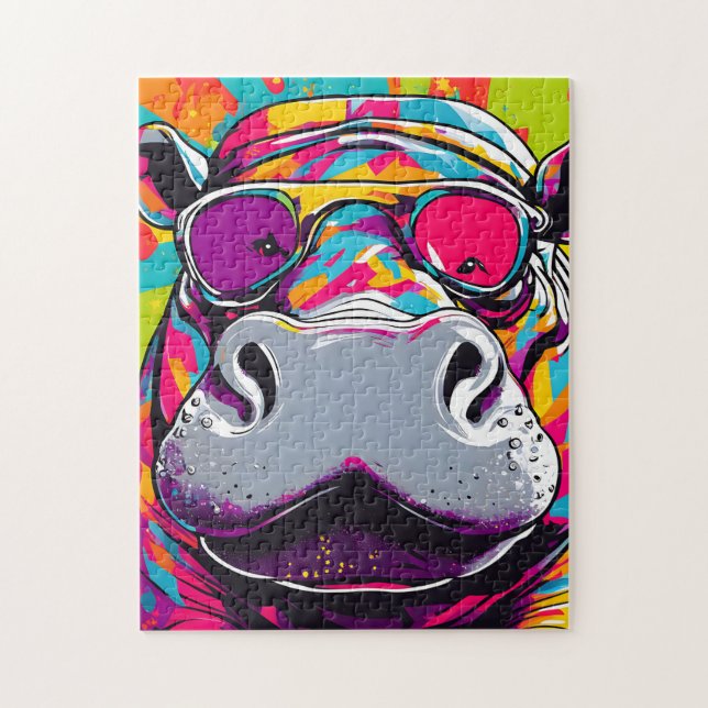 Puzzle Hippo Avec Lunettes De Soleil Pop Art (Vertical)