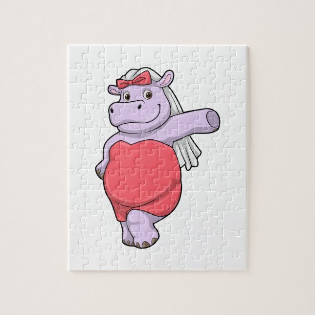 Puzzle Hippo en mariée avec Voile & Bow (Vertical)