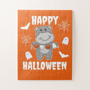 Puzzle Hippo Happy Halloween Citrouille Chat costume