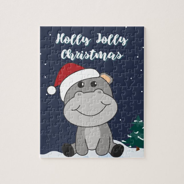 Puzzle Hippo Joyeux Noël Animaux d'hiver Hippopotames (Vertical)