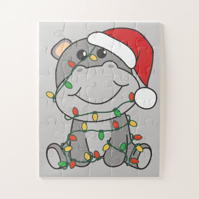 Puzzle Hippo Noël Animaux d'hiver Hippopotames Jigsaw Puz (Vertical)
