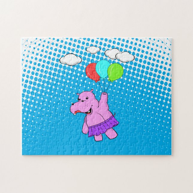 Puzzle Hippo Rose Volant Avec Ballons mignon Bébé animal (Horizontal)