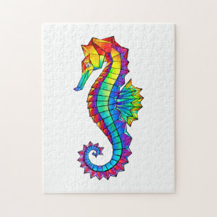 Puzzle Hippocampe polygonal arc-en-ciel