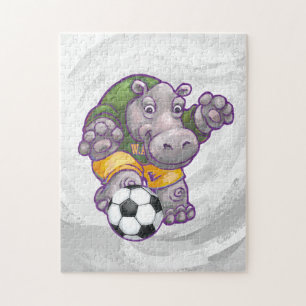 Puzzle Hippopotame jouant au football