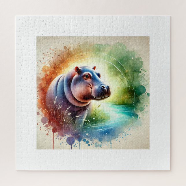 Puzzle Hippopotamus Harmony 070724AREF126 - Watercolor (Vertical)