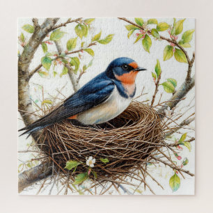 Puzzle Hirondelle de cheminée nichant sur une branche cou