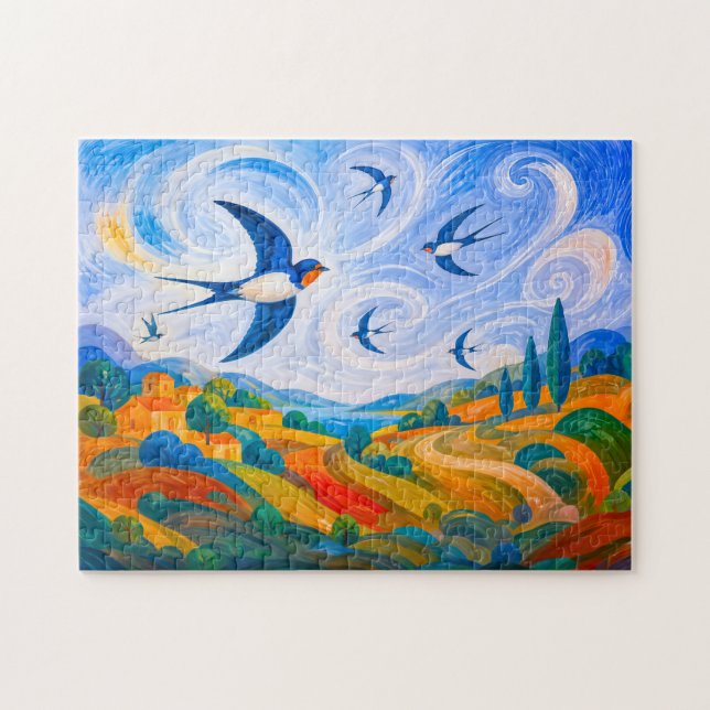 Puzzle Hirondelles glissant dans le ciel venteux d'une co (Horizontal)