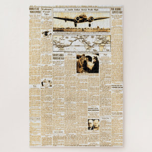 Puzzle Histoire vintage d'Amelia Earhart dans un journal