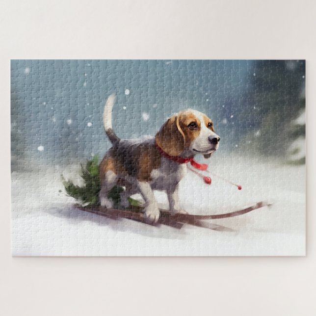 Puzzle hiver de neige de Noël beagle (Horizontal)
