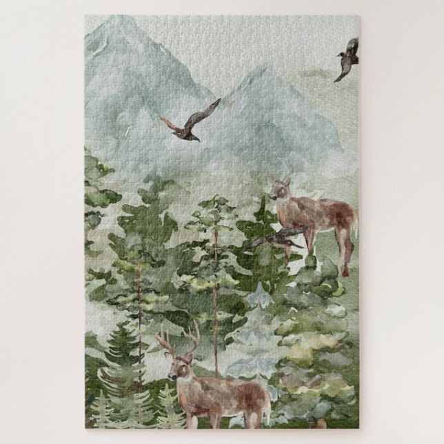 Puzzle Hiver Montagnes Cerfs (Vertical)