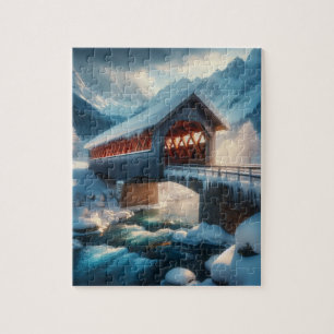 Puzzle Hiver, pont enneigé et rivière